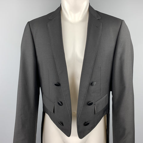 BLACK FLEECE Size 42 Black Wool Open Front Tail Coat