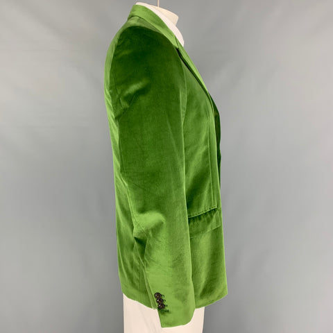 MARC JACOBS Size 42 Green Velvet Notch Lapel Cotton Sport Coat
