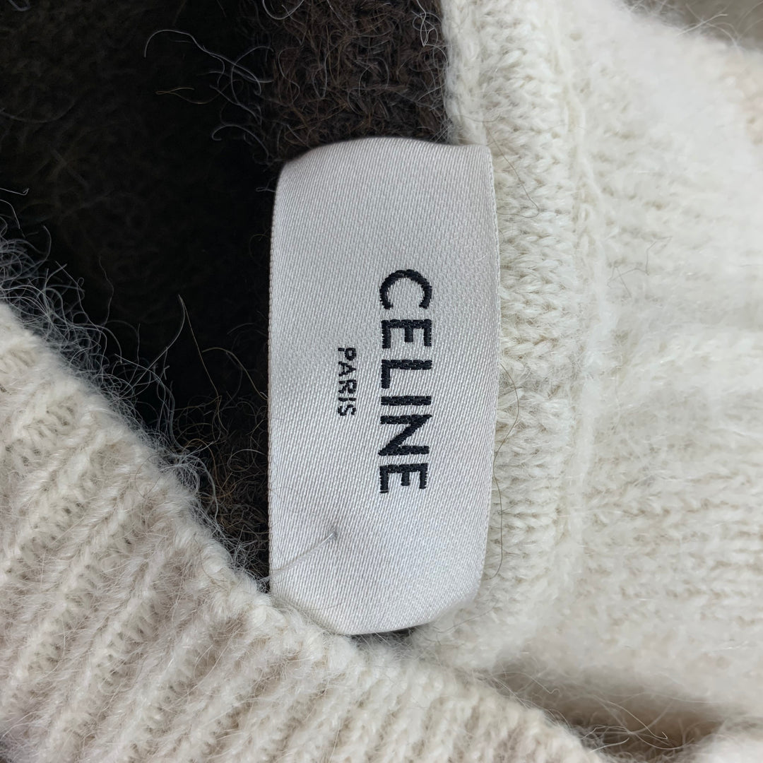 CELINE Size XS Cream Brown Alpaca Blend Color Block Poncho Sweater