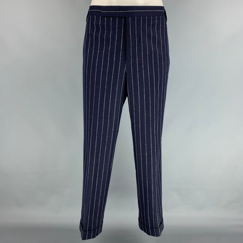 POLO by RALPH LAUREN Size 42 Navy & White Pinstripe Virgin Wool / Cashmere Single Breasted Suit