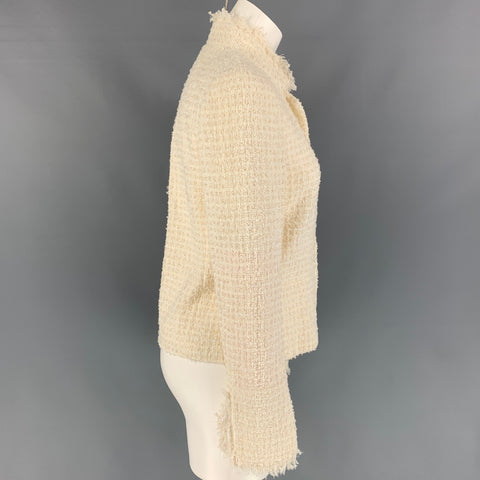 CHANEL 2004 Size 6 Cream Boucle Polyamide Bend Zip Up Jacket