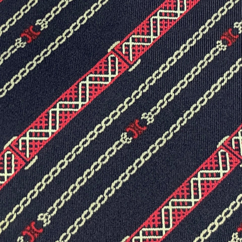 CELINE Navy Red Diagonal Stripe Silk Tie