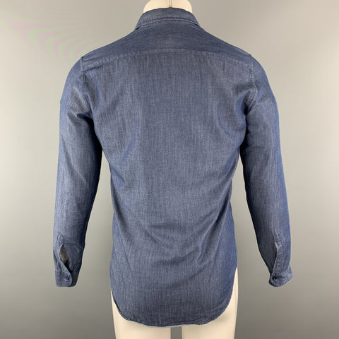 ETRO Size S Indigo Cotton Button Up Spread Collar Long Sleeve Shirt
