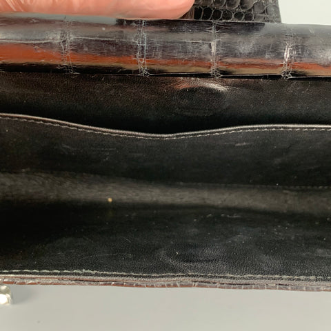 VINTAGE Black Leather Crocodile Clutch Handbag