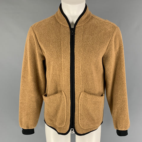 THE GIGI Size M Tan Black Textured Cotton Polyamide Zip Up Jacket