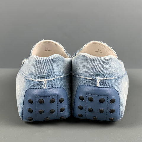 TOD'S Talla 9.5 Mocasines tipo driver de mezclilla desgastados en azul