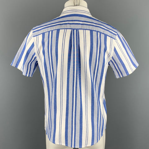A.P.C. Size XL Blue & White Stripe Button Up Short Sleeve Shirt