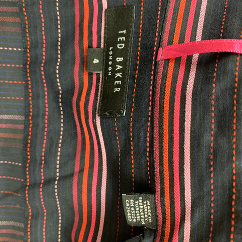 TED BAKER Size L Black Red Stripe Cotton French Cuff Long Sleeve Shirt