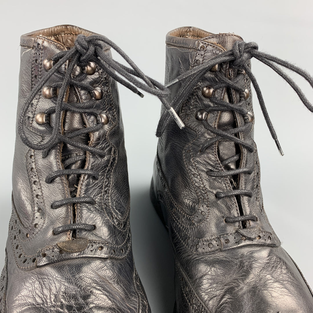 JOHN VARVATOS Size 7.5 Dark Brown Perforated Leather Wingtip Boots