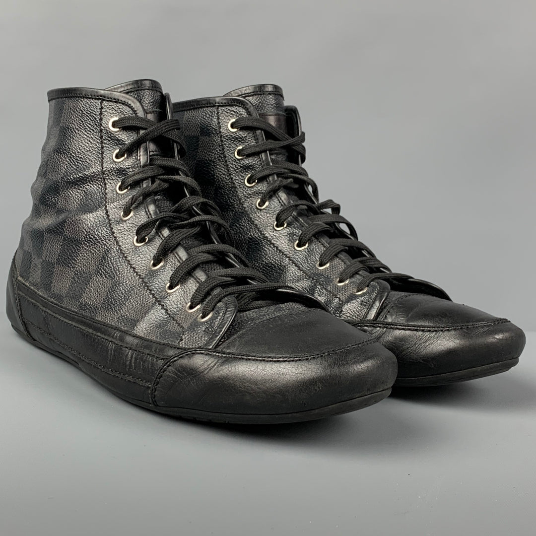 LOUIS VUITTON Size 11 Black Grey Damier Canvas High Top Sneakers