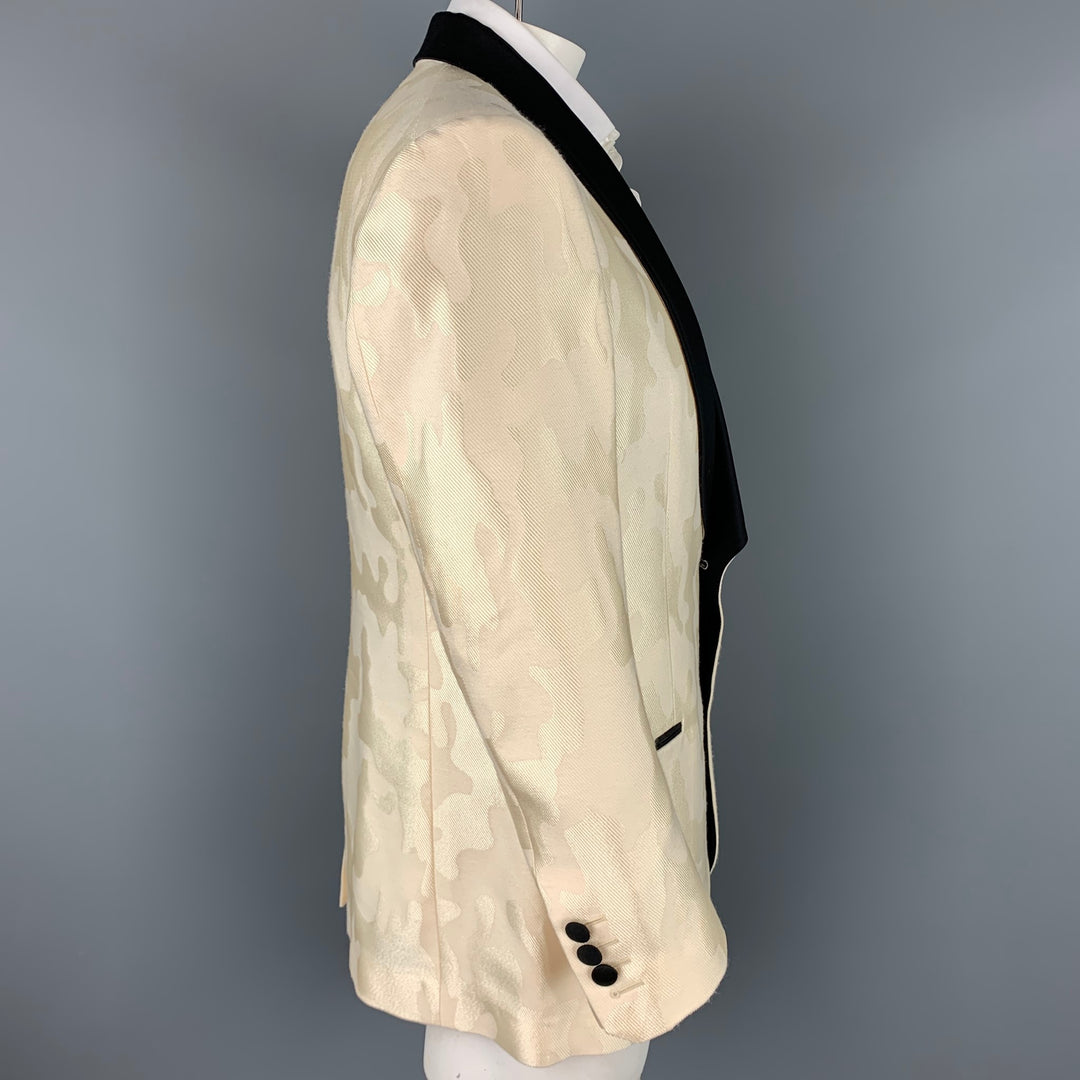 BALLY Size 46 Beige Jacquard Viscose Blend Shawl Collar Sport Coat