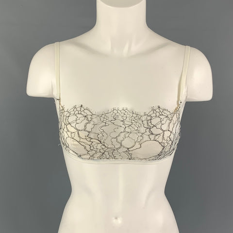DION LEE Size 2 White Black Silk Blend Lace Embellished Bandeau Bra