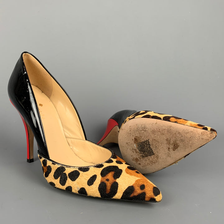 KATE SPADE Size 6 Black Patent Leather Leopard Print Calf Hair Pumps
