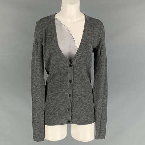 VERA WANG Cárdigan con cuello en V texturizado de lana gris talla M