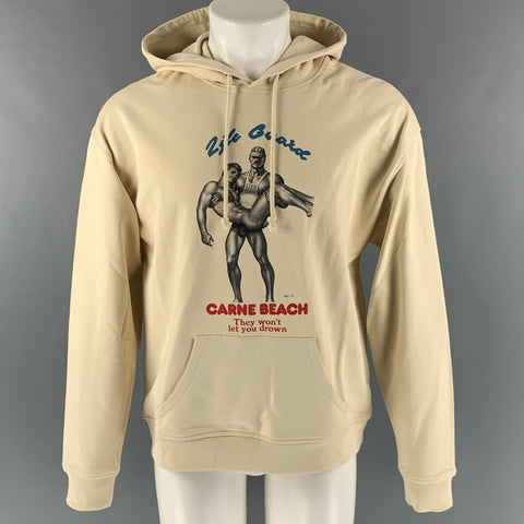 CARNE BOLLENTE Size M Beige Grey Graphic Cotton Hooded Sweatshirt