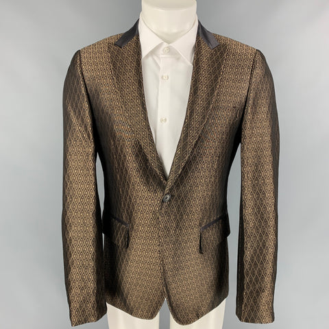 JOHN RICHMOND Talla 40 Abrigo deportivo con solapa de pico de seda y algodón jacquard marrón