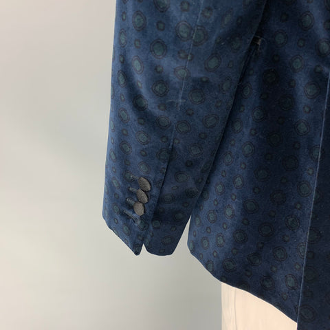 DOLCE & GABBANA Size 42 Navy & Black Print Velvet Notch Lapel Sport Coat