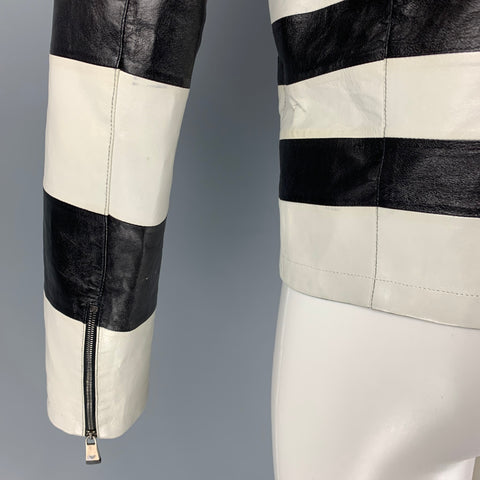 EMPORIO ARMANI Size 40 Black White Stripe Leather Jacket