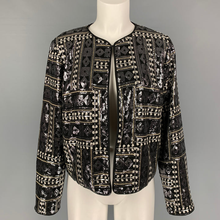 BOB MACKIE Size 10 Black Silver Polyester Embroidered Jacket
