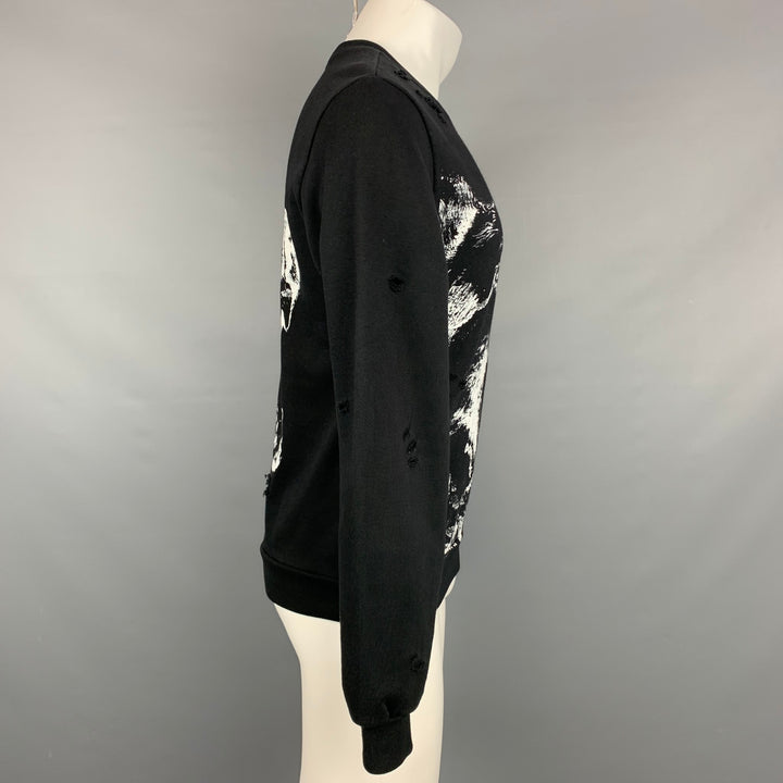 DOMREBEL Size S Black & White Graphic Cotton Crew-Neck Sweatshirt