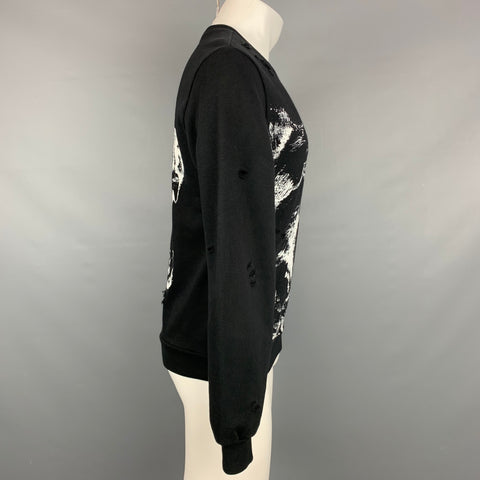 DOMREBEL Size S Black & White Graphic Cotton Crew-Neck Sweatshirt