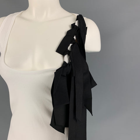 DRIES VAN NOTEN x CHRISTIAN LACROIX SS 20 Size M White & Black Ribbed Cotton Bow Tank Top