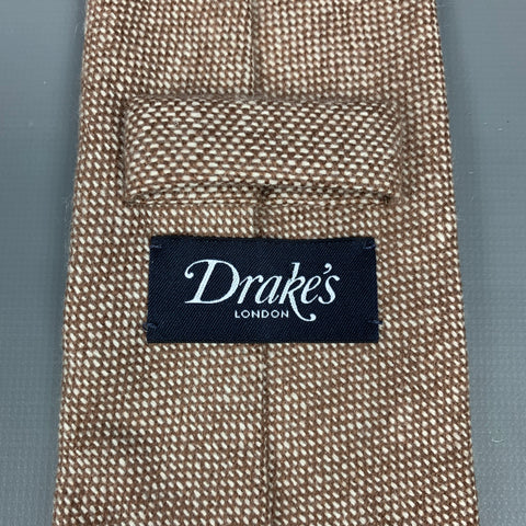 DRAKES LONDON Corbata de cachemira texturizada marrón y crema