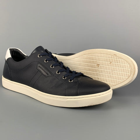 DOLCE & GABBANA Size 12 Navy & White Leather Lace Up Sneakers