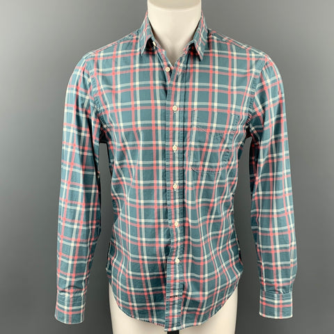GITMAN VINTAGE Talla M Camisa de manga larga con botones de algodón a cuadros gris y naranja