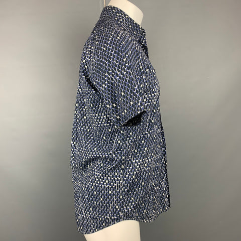 MARNI Size XS Navy & White Print Cotton Button Up Short Sleeve Shirt