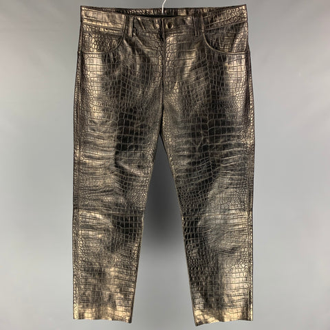 ROBERTO CAVALLI Size 38 Gunmetal Embossed Leather Casual Pants