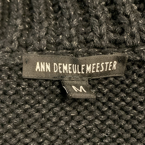 ANN DEMEULEMEESTER Size M Black Knitted Rayon Blend Shawl Collar Pullover Sweater
