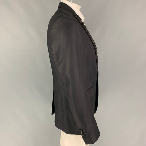 DSQUARED2 Size 42 Black Embroidery Wool Blend Peak Lapel Sport Coat