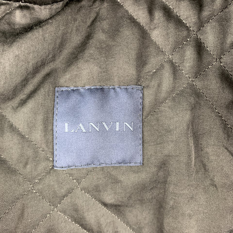 LANVIN Size 40 Black Quilted Notch Lapel Snap Sport Coat