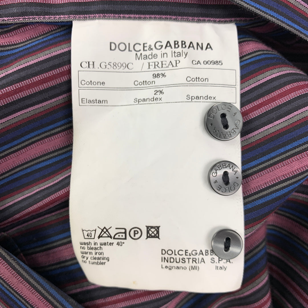 DOLCE &amp; GABBANA Taille L Chemise à manches longues en coton à rayures bleues violettes