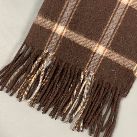 SAKS FIFTH AVENUE Brown Plaid Cashmere Fringe Scarf