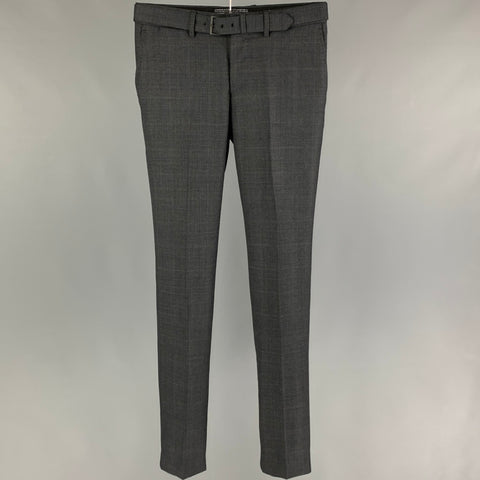 THE KOOPLES Talla 28 Pantalón de vestir de lana a cuadros gris carbón con bragueta y cremallera