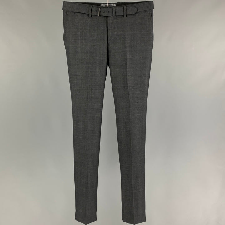 THE KOOPLES Size 28 Charcoal Grey Plaid Wool Zip Fly Dress Pants