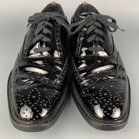 BURBERRY LONDON Size 9 Black Perforated Patent Leather Wingtip Lace Up Shoes