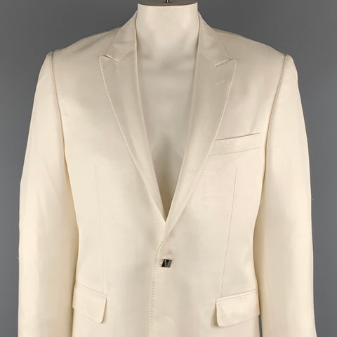 VERSACE -COLLECTION Taille de poitrine 44 Manteau de sport à revers en soie texturée blanc cassé