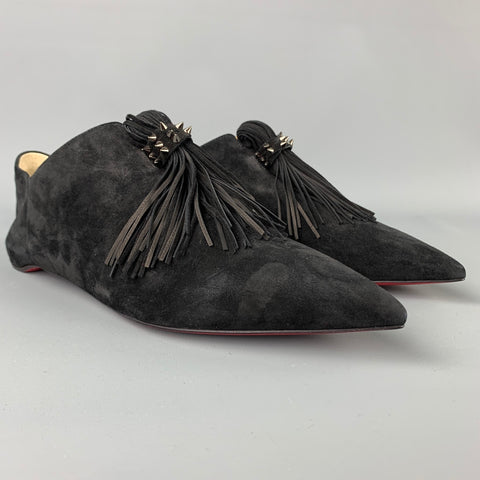 CHRISTIAN LOUBOUTIN Medinana Pliable Taille 8 Chaussures plates à pompons en daim noir