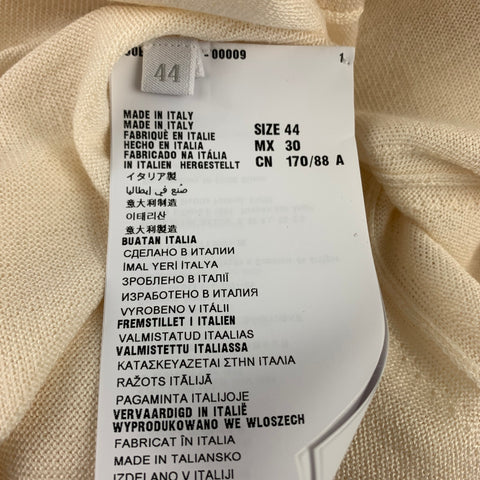 PRADA Talla 8 Cárdigan con botones a presión y parches de codo de seda y lana de punto color crema