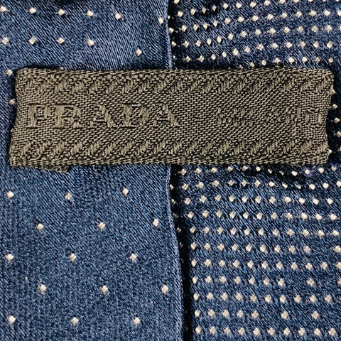 PRADA Navy White Dots Silk Satin Tie