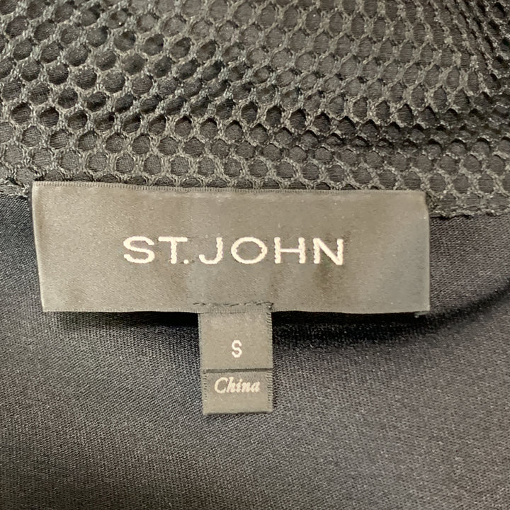 ST. JOHN Size S Black Wool Blend Mesh Panel Drawstring Coat