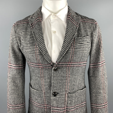 TS (S) Size S Gray Plaid Wool Blend Peak Lapel Sport Coat