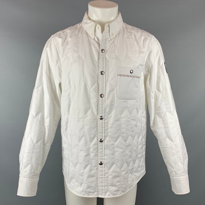 MONCLER GAMME BLEU Size L White Quilted Cotton Long Sleeve Shirt