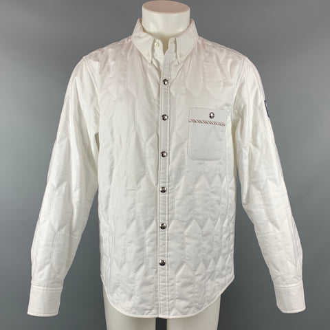 MONCLER GAMME BLEU Size L White Quilted Cotton Long Sleeve Shirt
