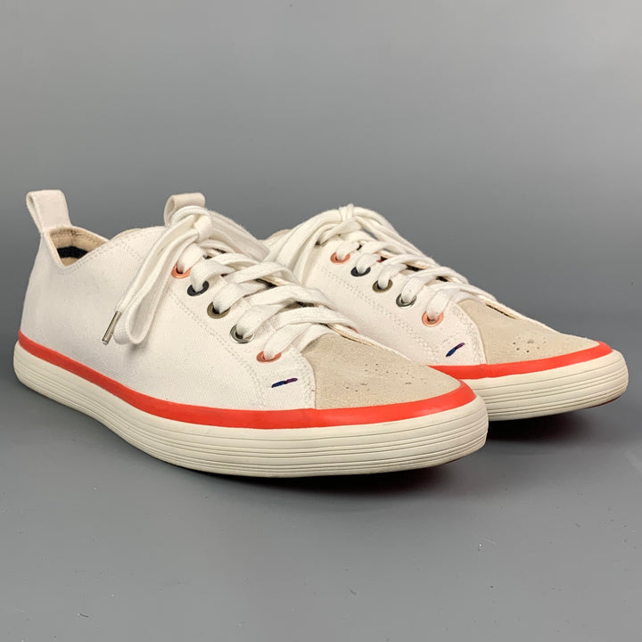 PAUL SMITH Size 7 White Canvas Lace Up Bernard Trainer Sneakers