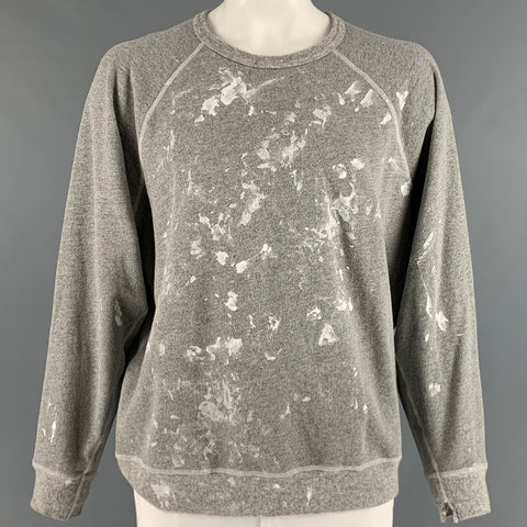 THE GREAT Taille XL Sweat-shirt à col rond en coton et polyester éclaboussé gris blanc