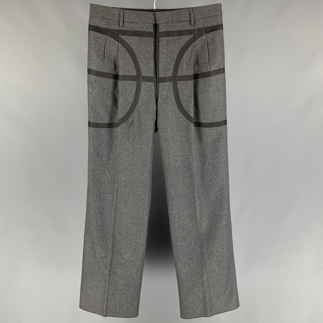 GIVENCHY Fall 2014 Basketball Collection Size 34 Gray & Black Wool Wide Leg Dress Pants